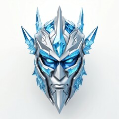 Poster - ice crystal blue knight head 3d art logo in plain white background 307