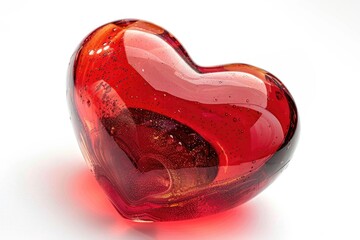 Poster - A bright red glass heart shaped object placed on a clean white surface, ideal for romantic and valentine's day themed designs
