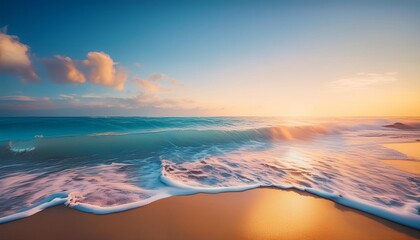 Wall Mural - wave sea beach and sunset sky abstract background nature and summer concept 3d render