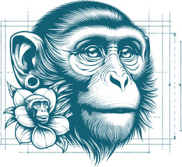 Wall Mural - monkey tattoo vector