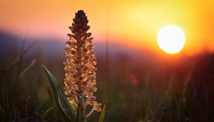 Wall Mural - lizard orchid or himantoglossum hircinum in evening light