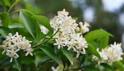 Wall Mural - ligustrum vulgare flowers blooming on a bush in florida nature