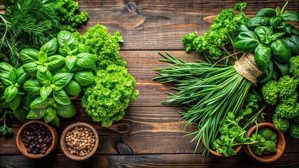 Canvas Print - Fresh green herbs including basil and parsley , herbs, green, fresh, food, cooking, ingredients, flavorful, aromatic, basil