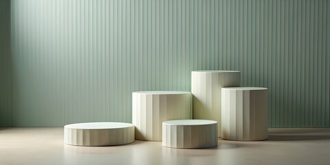 Canvas Print - Empty realistic pedestal cylinder podiums in a minimal abstract scene for product display presentation