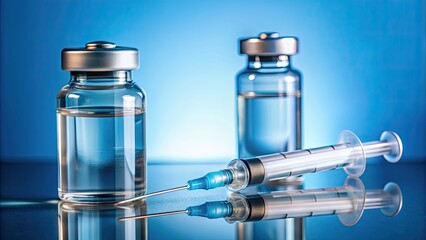 Canvas Print - Vial of Covid-19 coronavirus vaccine next to a syringe for injection, vial, Covid-19, coronavirus, vaccine, ampoule