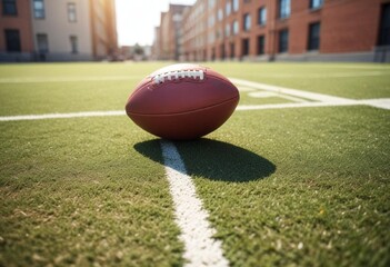 Wall Mural - Close-up, American football on the ground, summer, urban, bright scene