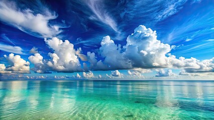 Wall Mural - Tropical Caribbean summer morning horizon cloudscape background, Caribbean, tropical, summer, morning, idyllic, horizon