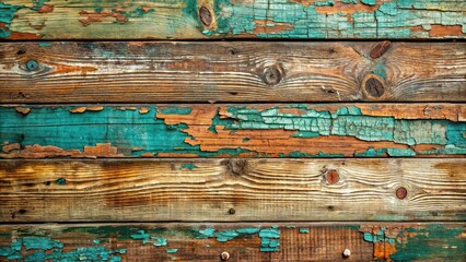 Sticker - Rustic wooden surface with old, cracked, and chipped paint showcasing intricate textures and patterns , weathered, vintage