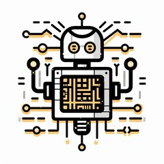 Canvas Print - Robot Illustration with Lines and Circuitry