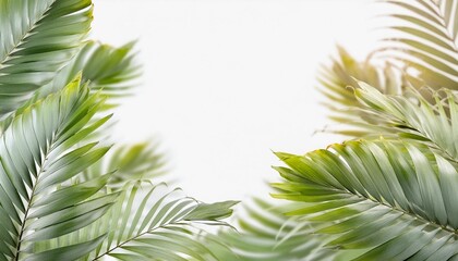 Wall Mural - Tropical frame with green palm leaves. Tropical plant branches isolated on a transparent background. 