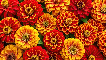 Canvas Print - Vibrant red and yellow zinnia flowers pattern , zinnia, red, yellow, flowers, floral, wallpaper, colorful, summer, garden