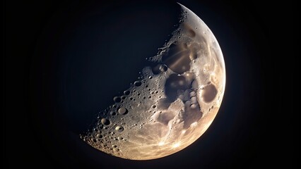 Poster - Shining half moon close up view in dark sky , moon, celestial, night, stars, astronomy, lunar, glowing, beauty, nature