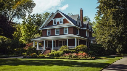 Wall Mural - Exterior of a classic and modern house situated in the suburbs of a town or city in the USA