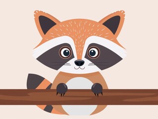 Charming cartoon style of a raccoon with a modern  whimsical look  This simple  yet captivating graphic design is perfect for children s books  nursery decor  surface patterns