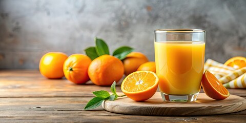 Wall Mural - Freshly squeezed orange juice in a glass , refreshing, citrus, vitamin C, healthy, orange, juice, drink, beverage, natural