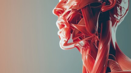 Wall Mural - A close up of a human face with red muscles