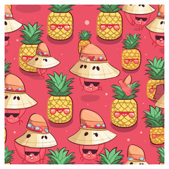 Wall Mural - summer in the sun hat and pineapple background for a summer themed pattern