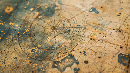 ancient celestial map with intricate circular patterns. vintage astronomical chart showing constella
