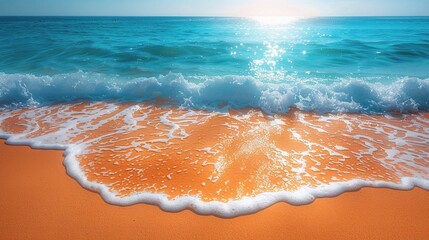 Wall Mural - Golden Hour Serenity: Azure waves crashing upon a sun-kissed beach, inviting tranquility and escape. 