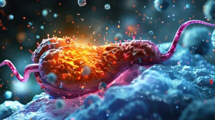 Wall Mural - A colorful, glowing, and somewhat creepy looking creature is on a rocky surface