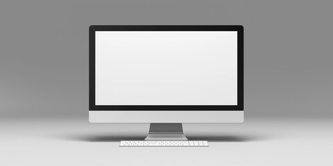Poster - Modern all in one computer displaying blank white screen on gray background