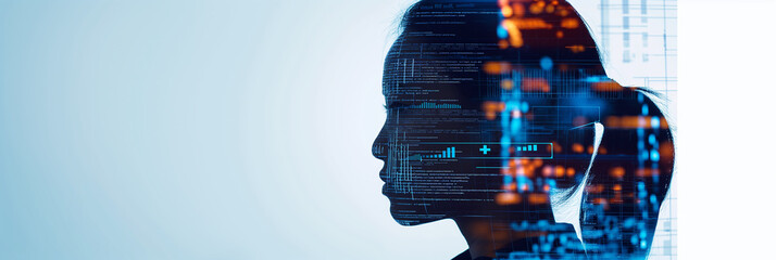 Leinwandbilder - Woman profile overlaid with programming code data internet technology