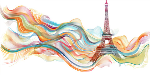 Poster - Eiffel tower emerging from colorful abstract lines