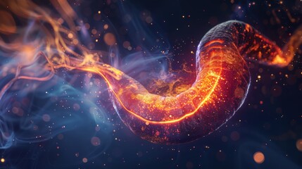 Wall Mural - A glowing, fiery, and twisted object with a blue background