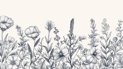 Hand drawn seamless vertical floral design with copy space