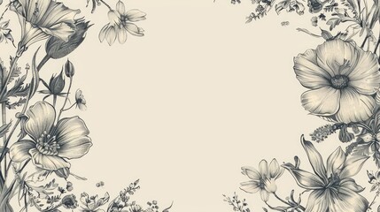 Hand drawn seamless vertical floral design with copy space