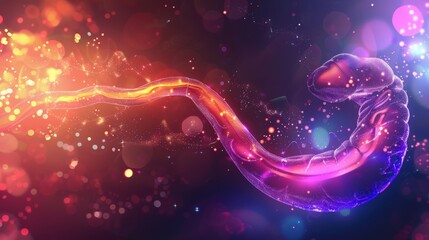 Wall Mural - a colorful, glowing, and abstract image of a long, curvy object with a pink