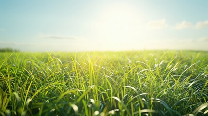 Wall Mural - A field of grass with a bright sun shining on it