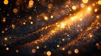 Gold holiday background with elegant glitter and bokeh, copy space