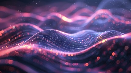 Poster - Ethereal Pulse Mesmerizing Meditative Visuals in Swirling Digital Curves and Lights  Captivating abstract background with dynamic iridescent patterns and fluid pulsing motions