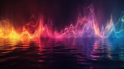 Poster - Breathtaking abstract background with dynamic fluid waves of vibrant glowing color gradients and audio spectrum inspired light patterns  Serene mesmerizing and futuristic visual effect