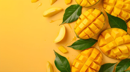 Canvas Print -  juicy slices of mango on pink background