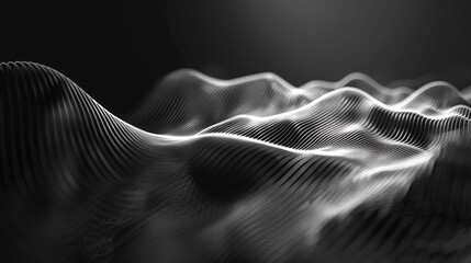 Poster - Soothing Tempo Design with Tranquil Audio Waves Abstract Digital Art Render  Captivating monochrome abstract background with fluid dynamic lines and curves creating a serene