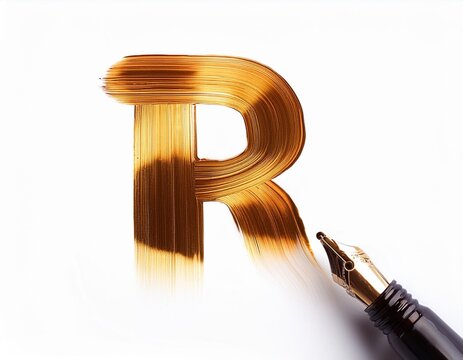 Golden R letter logo from the bottle with ink
