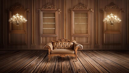 Classic room set with props made of wood