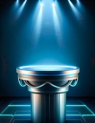 Poster - Futuristic Podium With Blue Neon Lights