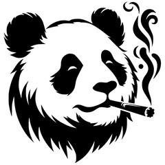 Wall Mural - Silhouette portrait of a panda smoking