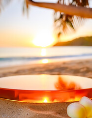 Sticker - Empty Glass Platform On Tropical Beach At Sunset