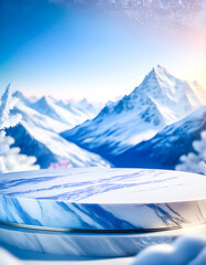 Wall Mural - Marble Podium in a Snowy Mountain Range