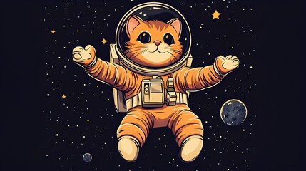 Wall Mural - Astronaut cat in space. Astronaut cat vector illustration.