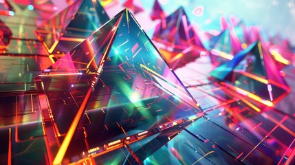 Wall Mural - A vibrant and futuristic abstract background with colorful geometric shapes, illuminating the scene with neon lights. This image symbolizes creativity, innovation, technology, and the future.