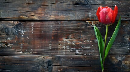 Canvas Print - Tulip on rustic dark wood backdrop