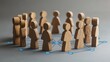 © saichon - Wooden figures standing on a network of interconnected lines and nodes, symbolizing teamwork, communication, and social connections.