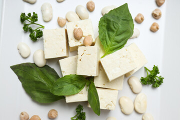 Wall Mural - Close-up view of tofu in a white bowl