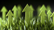 © Studios - Illustration of upward-pointing arrows made of lush green grass symbolizing eco-friendly progress sustainable development and positive environmental growth trends