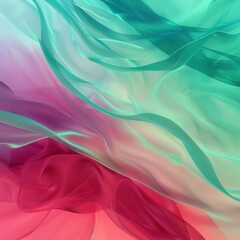 Poster - A vibrant blend of flowing fabric waves in shades of turquoise and pink, creating a soft and serene background effect.